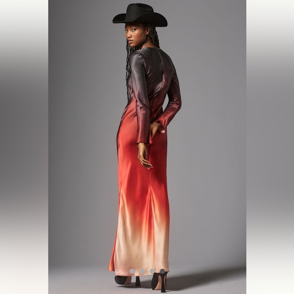 100% silk Anthropologie NWT Delfi Collective Long-Sleeve Ombre Slip Dress size S - Picture 4 of 6